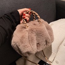 Autumn and winter small bag womens bag 2021 new fashion plush shoulder bag Joker hand-held pleated hairy cloud bag