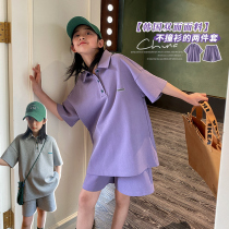 Princess Noro Girl Girl Suit 2022 Summer New CUHK Boy Purple POLO Shirt Child Shorts Two Sets