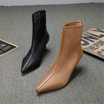 Genuine Leather Mesh Yarn Cool Boots 2022 Spring Summer New Fine Heel High Heel Short Boot Sandals Sandals Hollow Breathable Mesh Boots Women Boots