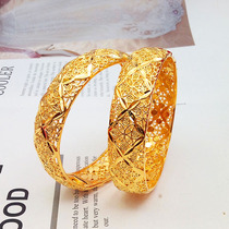 Imitation Vietnamese sand gold clover bracelet female retro hollow carved Bride wedding decorations copper plated gold bracelet