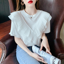 France maje22 new design sensation small crowd-leaf side casual blouse womens reduced age 100 lap short sleeve t-shirt