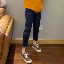 Large size hip leg thick high waist nine-point jeans female fat sister mm autumn dress loose thin Haren pants spring and autumn women