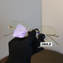 Jennie with a small red book Korean version of retro frameless ultra-light glasses women with finished products with a degree of anti-blue light men tide