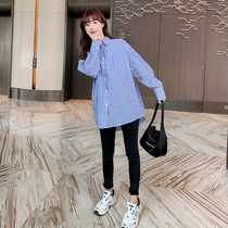 Pregnant women spring dress Net red spring dress foreign fashion fashion style large size maternity dress spring and autumn dress shirt top