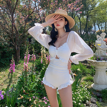 2021 new one-piece swimsuit womens summer belly cover conservative fairy Fan Xian thin fairy seaside white small chest sunscreen
