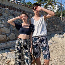 Dierwen couple swimsuit womens summer split fairy thin sunscreen small chest conservative beach seaside mens swimming trunks