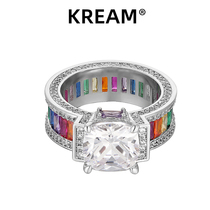  KREAM rainbow color rectangular diamond ring male hip-hop female model