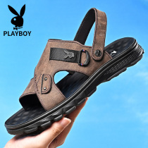 Floral Playboy mens shoes Summer breathable mens genuine leather casual beach Shoe Han version Dual-use sandals sandals sandals