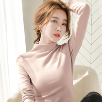 De Rong semi-high collar double-sided grinding base shirt Women in autumn and winter T-shirt 2021 Black foreign spring and autumn wild