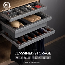 Wardrobe pull basket drawing trouser rack built-in cloakroom drawer type telescopic multifunctional treasure box buffer slide rail side installation