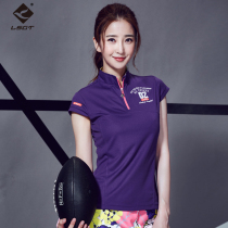 Summer new Lingsheng badminton suit top womens short-sleeved quick-drying air-permeable tennis suit sports top S6032