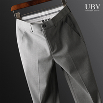  Autumn and summer Tencel 9-point trousers Mens business small feet 9-point pants Ice silk slim casual pants suit light