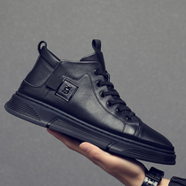 Men Shoes 2021 New Tide Spring Genuine Leather Non-slip High Help Casual Leather Shoes Men Gvet Warm Martin Boots Man