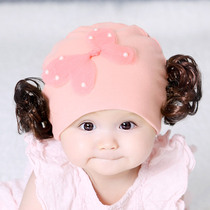 Female baby hat spring and autumn thin 0-12 month pure cotton 3 infant wig princess hat 6 autumn baby hat