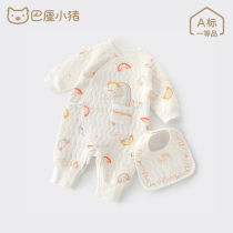 Monk clothes newborn baby pajamas clip silk cotton thickened romper jumpsuit autumn and winter models warm one-piece baby clothes