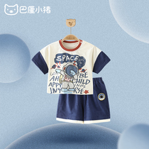 Boy summer fit suit handsome chic baby short sleeve shorts foreign air thin style t-shirt children sports clothes summer
