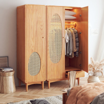 Wardrobe household small apartment bedroom combination cabinet lockers simple modern solid wood storage cabinet rattan wardrobe