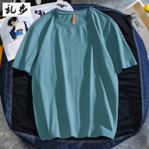 Harbor Wind Pure color T-shirt Male Tide Cards Short Sleeve Loose Trend New Pint Pure Cotton Half Sleeve 100 Hitch Male and female Lovers Clothing