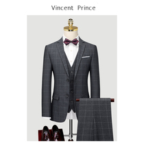 Plaid suit mens suit British slim groom wedding dress casual business formal suit suit three-piece customization