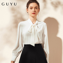 Bow shirt women long sleeve design sense niche chiffon top autumn professional white shirt dress overalls