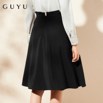 Hepburn wind skirt women Spring and Autumn black A- line dress high waisted umbrella skirt long professional work dress