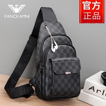 Chest Bag Men Genuine Leather Business Plaid Men Bull Leather Casual Small Backpack Fashion Single Shoulder Bag Skew Satchel Large Capacity Tide