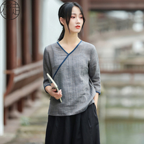  Hanfu improved version of Chinese style Republic of China style retro womens Han element tea dress Female Zen literature and art Zen suit tea art suit