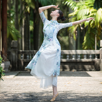 Stretch mesh printed Cheongsam dance Chinese style classical dance costume National dance Modern dance performance clothing yarn clothing