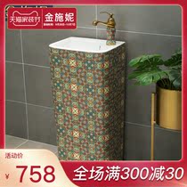 European Ceramic column basin integrated vertical wash basin floor toilet art column wash basin
