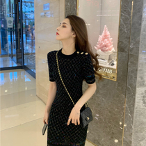 maje tino Design sense light luxury womens summer small fragrance socialite temperament thin black knitted dress