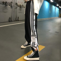 Male and female Couple High Street Methodist Pants Side Open Button Straight Drum Buttons Pants Loose Casual Broadlegged Basketball Sport Long Pants
