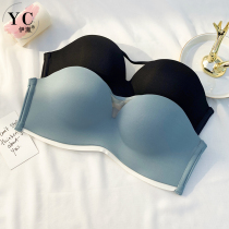 Yechul strapless underwear womens small breasts gather non-slip upper support single-word collar special anti-light bra bra set