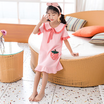 Girls night Dress Summer cotton thin short-sleeved cute mother and daughter princess style childrens pajamas Baby girl home clothes