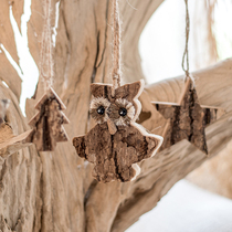 Han log pendant bark crafts European garden Christmas hanging ornament creative owl squirrel Elk