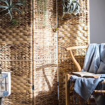 Handmade straw screen decoration partition three-fan folding American European designer shooting props