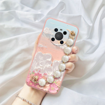 Cloud powder flower pearl bracelet suitable for Huawei mate40pro mobile phone shell mate30 oil painting 20 liquid p40 new product p40pro p30 p30 creative p20 net red