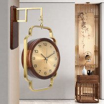 New New Chinese light luxury solid wood double-sided wall clock brass decoration mute movement simple fashion living room clock