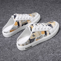 Mens shoes summer breathable lazy canvas board shoes a pedal men mens semi-drag heel-free all-match 2021 new trendy shoes