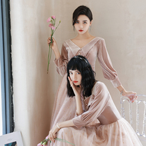 Pink velvet bridesmaid clothing 2021 new winter senior sister Group dress dress women can wear winter long sleeves