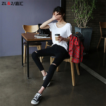 Hole jeans women black high waist nine small feet autumn and winter tight 2022 spring and summer new high slim beggar