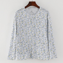 Middle-aged and elderly ladies long-sleeved tops mothers buckle home clothes single cotton thin air-conditioned shirt Moon clothes