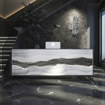 Zhongjiafang Tea House Front desk Reception desk High-end hotel with lights welcome desk Imitation marble bar cashier D4