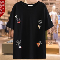 Fat plus size womens clothing meat jacket 200 pounds of summer clothes middle-aged fat mother fashion foreign style printed short-sleeved T-shirt