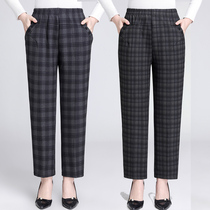 Mom Pants Checkered Spring Autumn Season Long Pants Seniors 60 Year Old Loose Big Code Plus Suede Middle Aged Girl Pants Grandma Pants