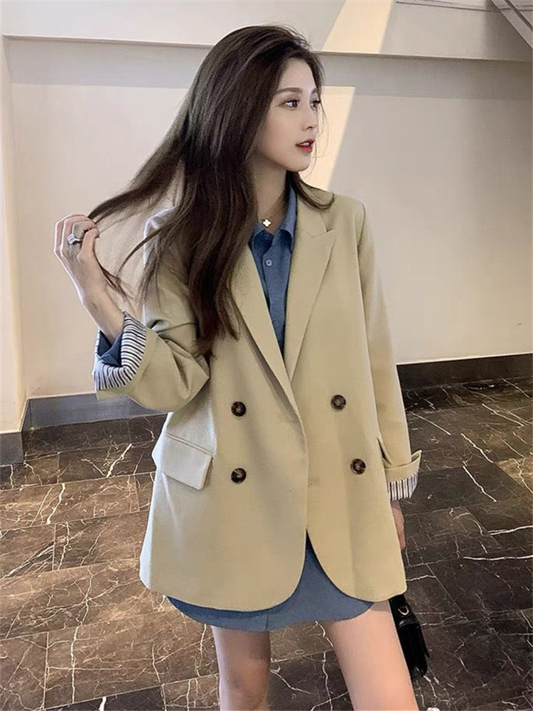 Khaki color suit jacket Women's loose fitting 2023 spring and autumn new Korean casual style silhouette small suit top