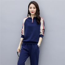 2021 Spring and Autumn New Leisure Sports Set Women Running Exercise Stand Collar Splice Climbing Two Pieces Set
