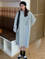 Korean Spring and Autumn New Korean version of thin age reduction split knee over knee loose hooded pregnant womens sweater long dress
