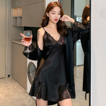 Sexy Sleepwear Womens Summer Ice Silk Thin lace 2022 New harness Sleeping dress Sleeping Robe Suit Spring Autumn Season