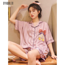 Pajamas womens ice silk summer thin short-sleeved shorts sweet silk summer 2021 new homewear suit