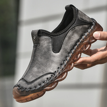  Shoes mens 2021 new handmade low-top non-slip trend Doudou shoes mens leather large size mens casual leather shoes
